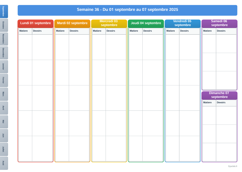 7 jours par page